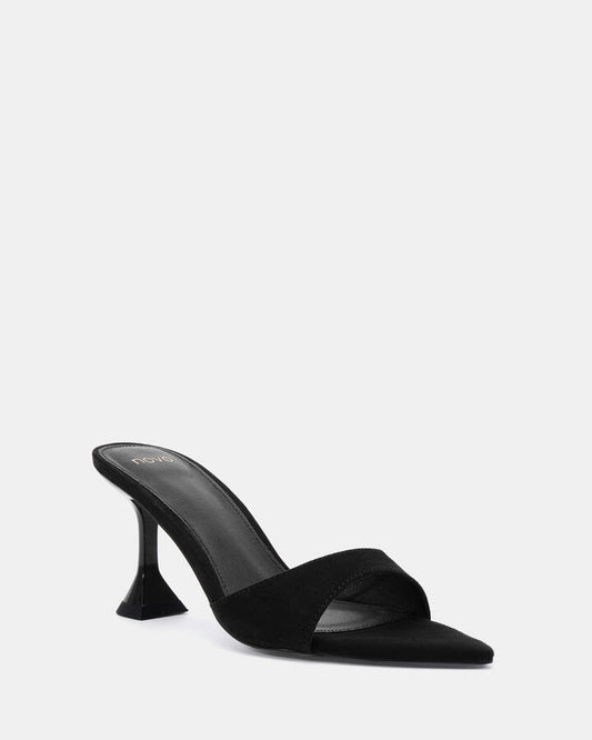 Image of Heels. Product name - Ziv Black Suede Party in Black colour by brand - Novo