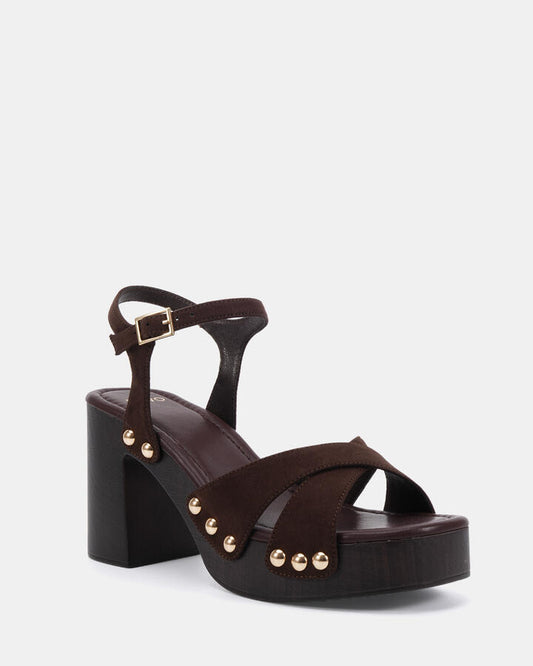 Image of Heels. Productname: Laney: Espresso - Women's Strappy - High Heel in Espresso colour by brand - Novo