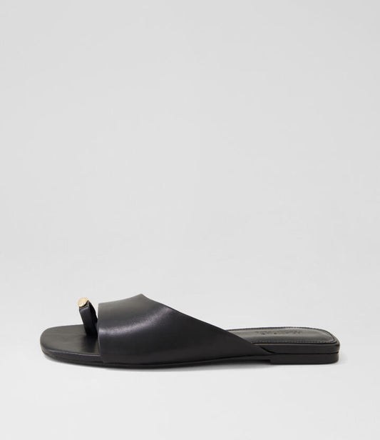 Image of Slippers. Productname: Rionee Black Leather Slides in BLACK colour by brand - MOLLINI