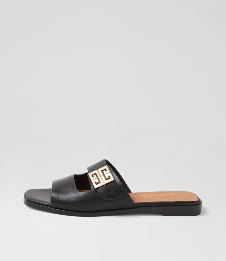 Image of Slippers. Productname: Lassal Black Leather Slides in BLACK colour by brand - MIDAS