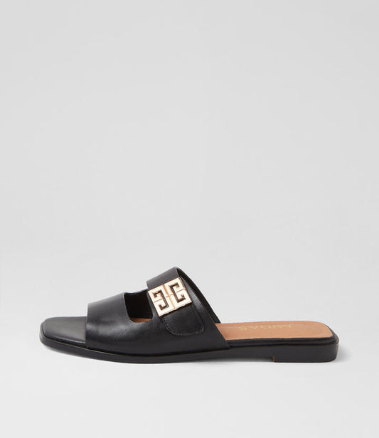 Image of Slippers. Productname: Lassal Black Leather Slides in BLACK colour by brand - MIDAS