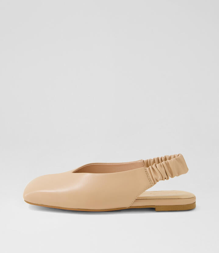 Image of Shoes. Productname: Breetny Nude Leather Flat Shoes in Nude colour by brand - MOLLINI