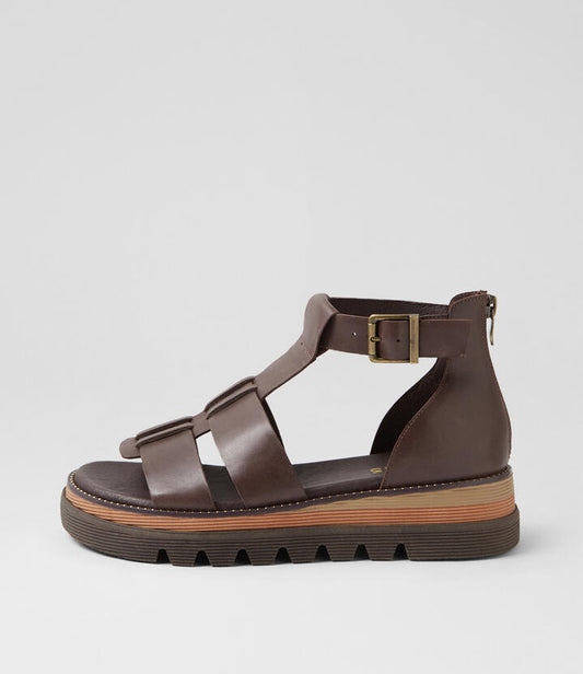 Image of Sandals. Productname: Sarama Choc Leather Sandals in CHOC colour by brand - MIDAS