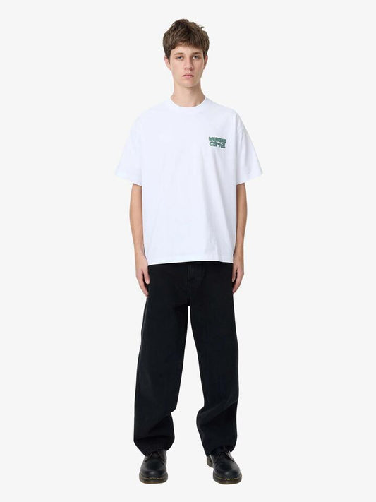 Image of a model wearing Tops. Productname: Weekend Cartel Bubble Logo Tee in White colour by brand - Weekend Cartel