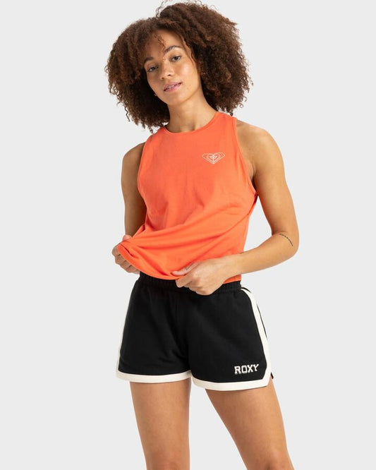 Image of a model wearing Shorts. Productname: Roxy Womens Essential Energy Scallop Athletic Shorts True Black - in True Black colour by brand - Roxy