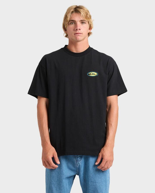 Image of a model wearing Tops. Productname: Quiksilver Mens Solar Sphere T-Shirt Black - in Black colour by brand - Quiksilver