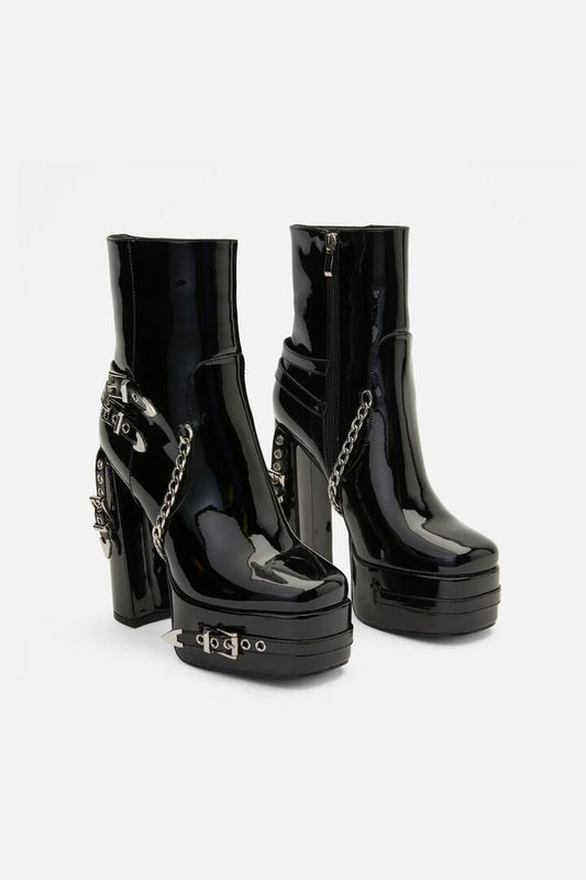 Image of Boots. Productname: Buckle Patent Heel Boots in Black colour by brand - Black Friday