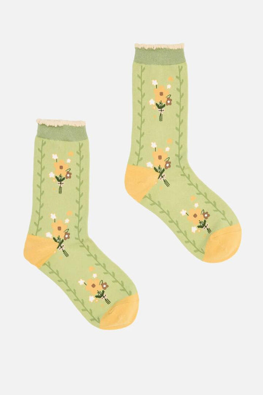Image of Socks. Productname: Cute Flower Bunch Socks in Green colour by brand - Princess Highway