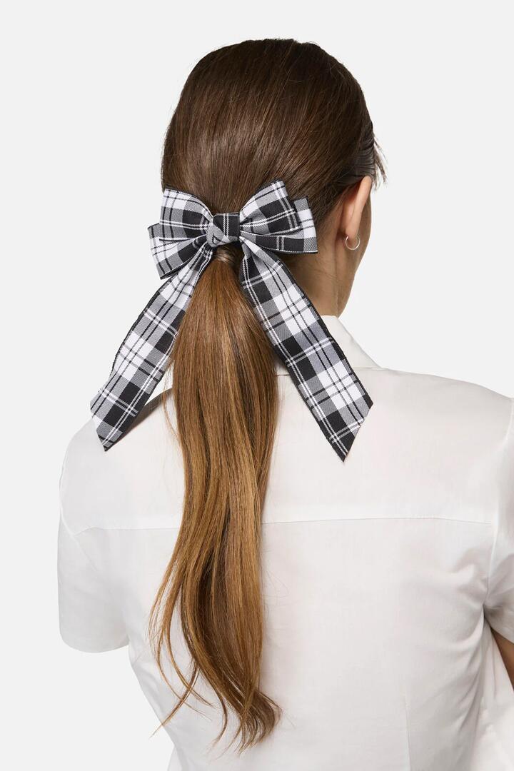 Image of Hair Accessories. Productname: Check Bow Barrette Clip in Black colour by brand - Dangerfield