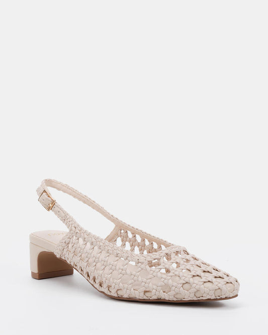 Image of Heels. Product name - Ieeshah White Vegan Heels in Multi colour by brand - Novo