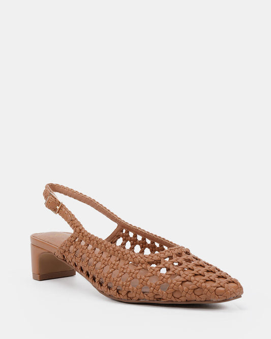 Image of Footwear. Productname: Ieeshah: Sand - Women's Court - Low Heel in Sand colour by brand - Novo