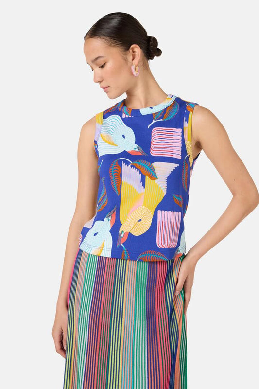 Image of a model wearing Tops. Productname: Past Lover Print Rib Tank in Print colour by brand - Gorman