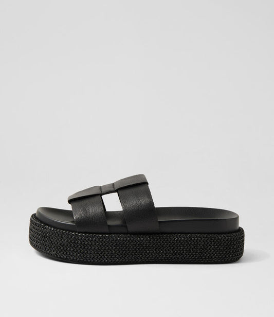 Image of Slippers. Productname: Tida Black Leather Slides in BLACK colour by brand - MOLLINI