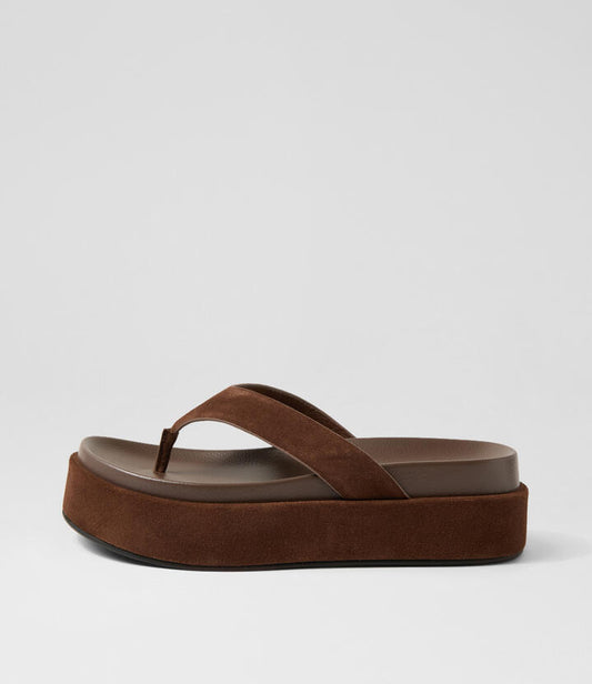 Image of Sandals. Productname: Tamarah Choc Suede Thongs in CHOC colour by brand - MOLLINI