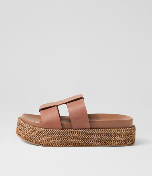 Image of Slippers. Productname: Tida Tan Leather Slides in TAN colour by brand - MOLLINI