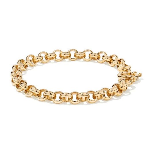 Image of Bracelets. Productname: 19cm 6mm Width Bolt Ring Belcher Bracelet in 9kt Bonded Yellow Gold in colour by brand - Bevilles
