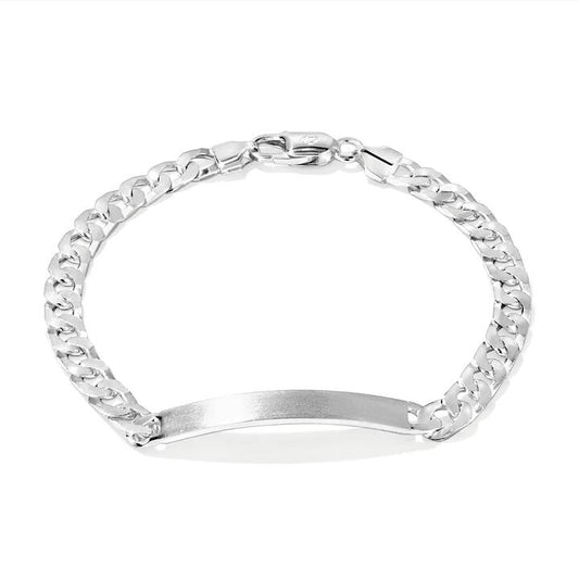 Image of Bracelets. Productname: 23cm 8mm Width ID Curb Bracelet in Sterling Silver in Silver colour by brand - Bevilles
