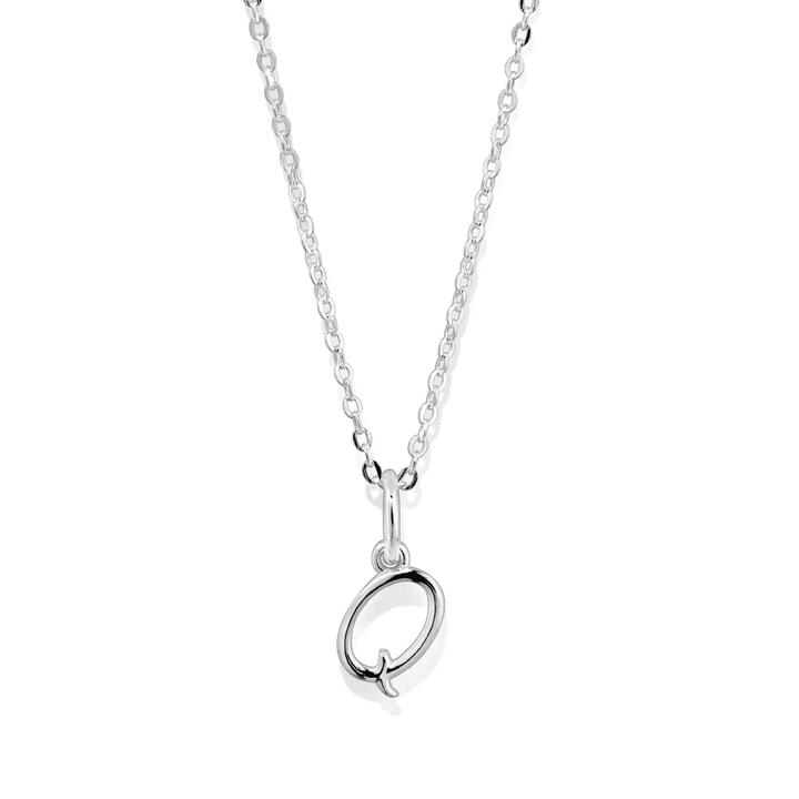 Image of Necklaces. Productname: 45cm Initial Q Pendant Necklace in Sterling Silver in Silver colour by brand - Bevilles