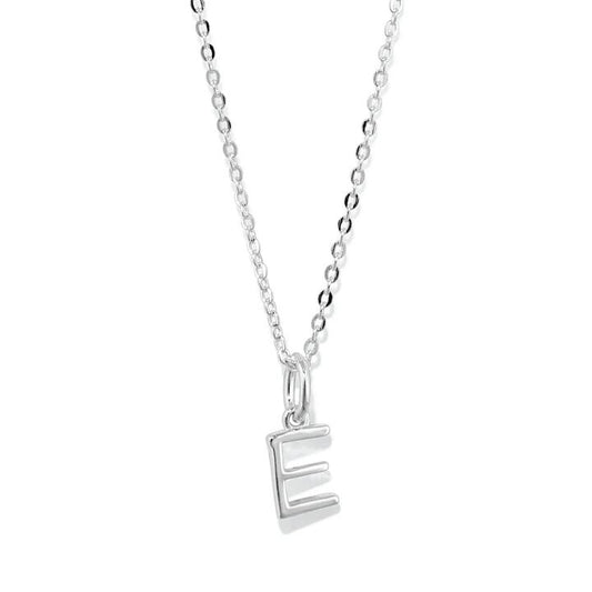 Image of Necklaces. Productname: 45cm Initial E Pendant Necklace in Sterling Silver in Silver colour by brand - Bevilles
