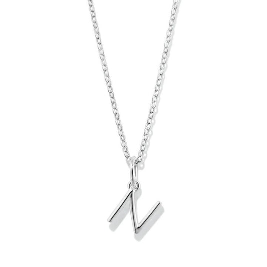 Image of Necklaces. Productname: 45cm Initial N Pendant Necklace in Sterling Silver in Silver colour by brand - Bevilles