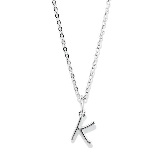 Image of Necklaces. Productname: 45cm Initial K Pendant Necklace in Sterling Silver in Silver colour by brand - Bevilles