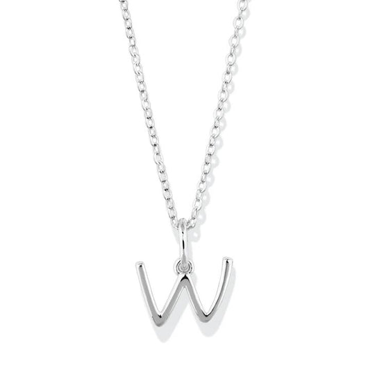 Image of Necklaces. Productname: 45cm Initial W Pendant Necklace in Sterling Silver in Silver colour by brand - Bevilles