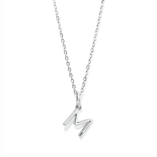 Image of Necklaces. Productname: 45cm Initial M Pendant Necklace in Sterling Silver in Silver colour by brand - Bevilles