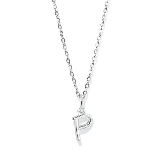 Image of Necklaces. Productname: 45cm Initial P Pendant Necklace in Sterling Silver in Silver colour by brand - Bevilles