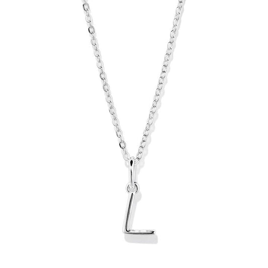 Image of Necklaces. Productname: 45cm Initial L Pendant Necklace in Sterling Silver in Silver colour by brand - Bevilles
