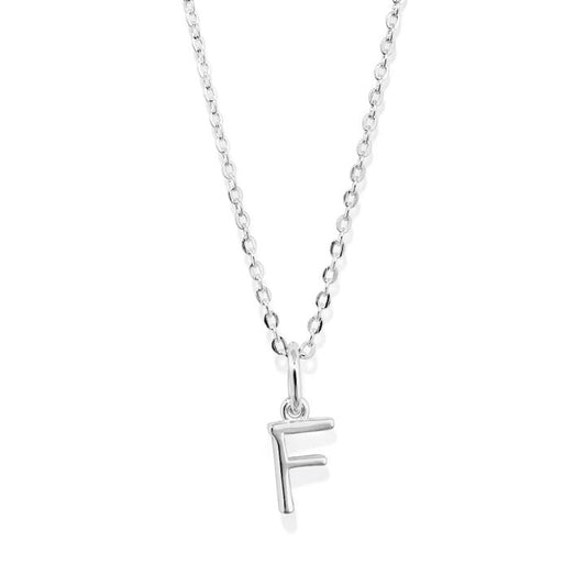Image of Necklaces. Productname: 45cm Initial F Pendant Necklace in Sterling Silver in Silver colour by brand - Bevilles