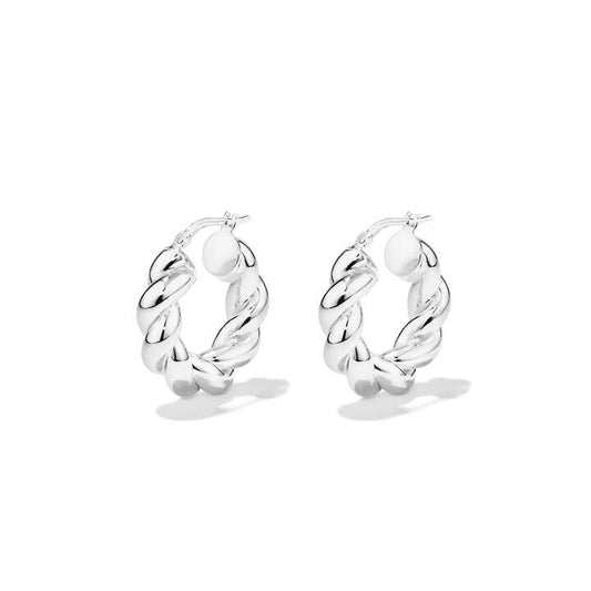 Image of Earrings. Productname: 10mm Twist Creole Hoop Earrings in Sterling Silver in Silver colour by brand - Bevilles