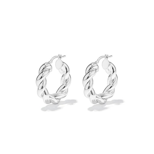 Image of Earrings. Productname: 15mm Twist Creole Hoop Earrings in Sterling Silver in Silver colour by brand - Bevilles