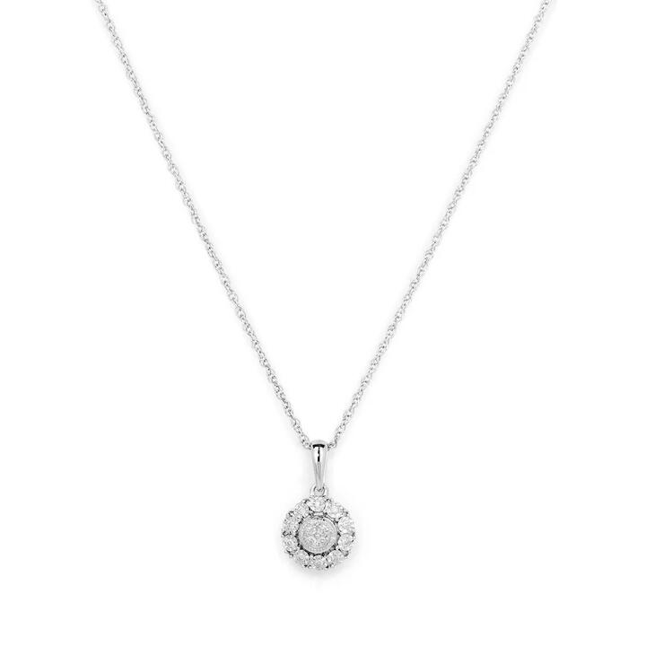 Image of Charms. Productname: 45cm Round Shape Halo Pendant with 0.05tw of Diamonds in Sterling Silver in Diamond colour by brand - Bevilles
