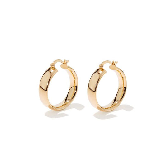 Image of Earrings. Productname: 24mm Half Round Hoop Earrings in 9kt Bonded Yellow Gold in Gold colour by brand - Bevilles