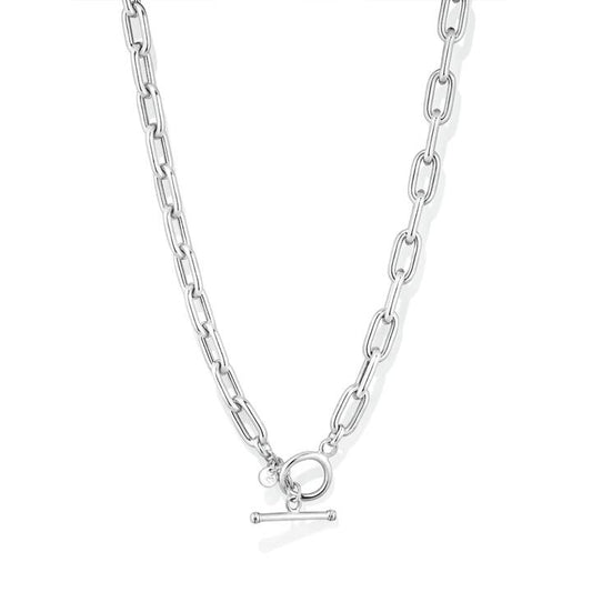 Image of Necklaces. Productname: 45cm 8mm Width T-Bar Paperclip Necklace in Sterling Silver in Silver colour by brand - Bevilles