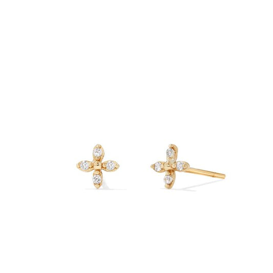 Image of Earrings. Productname: Cubic Zirconia Flower Stud Earrings in 9kt Yellow Gold in Gold colour by brand - Bevilles