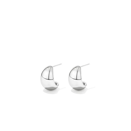Image of Earrings. Productname: Puff Hoop Stud Earrings in Sterling Silver in Silver colour by brand - Bevilles
