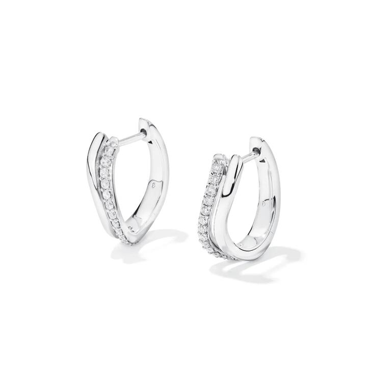 Image of Earrings. Product name - Double Row Wave Hoop Earrings with 0.20tw of Laboratory-Grown Diamonds in Sterling Silver and Platinum in colour by brand - Bevilles