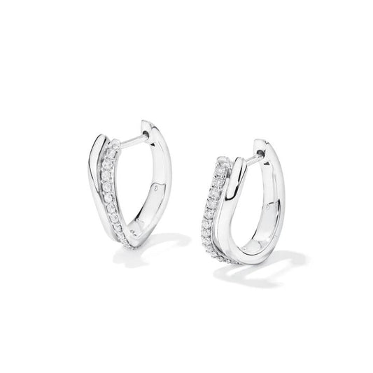 Image of Earrings. Product name - Double Row Wave Hoop Earrings with 0.20tw of Laboratory-Grown Diamonds in Sterling Silver and Platinum in colour by brand - Bevilles