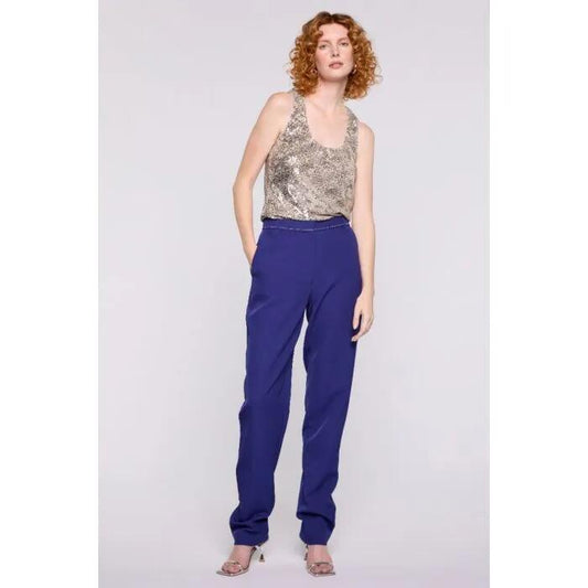 Image of a model wearing Pants. Productname: Fara Pant in PURPLE HAZE colour by brand - sass and bide