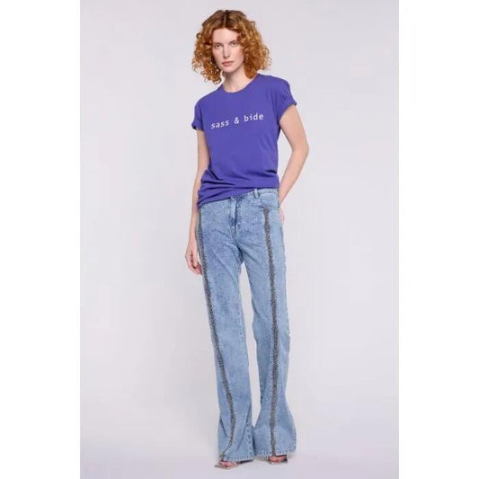 Image of a model wearing Tops. Productname: The Classics Tee in PURPLE ENZYME colour by brand - sass and bide