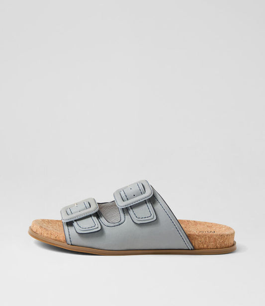Image of Slippers. Productname: Newtee Sky Leather Slides in SKY colour by brand - MIDAS