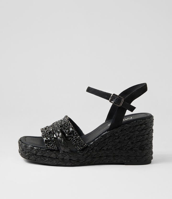Image of Sandals. Productname: Vallio Black Fabric Sandals in BLACK colour by brand - MIDAS