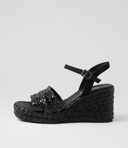 Image of Sandals. Productname: Vallio Black Fabric Sandals in BLACK colour by brand - MIDAS
