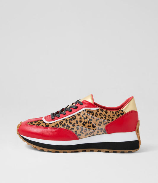 Image of Sneakers. Productname: Santiago New Red Leopard Leather Sneakers in NEW RED-LEOPARD colour by brand - MIDAS