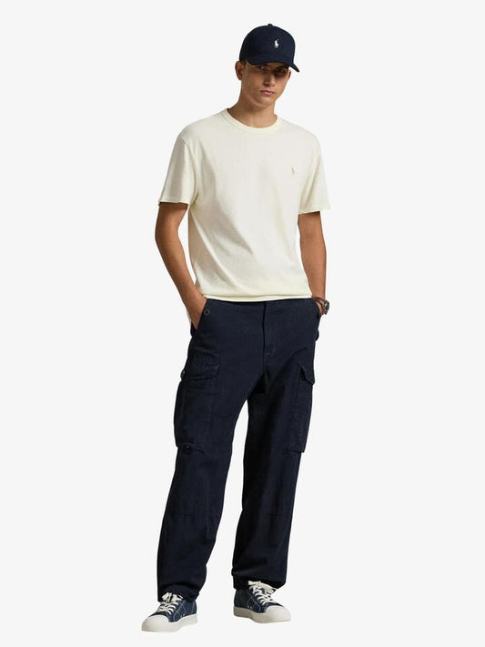 Image of a model wearing Tops. Productname: Polo Ralph Lauren Classic Fit Jersey Crewneck T-Shirt in Clubhouse Cream colour by brand - Polo Ralph Lauren