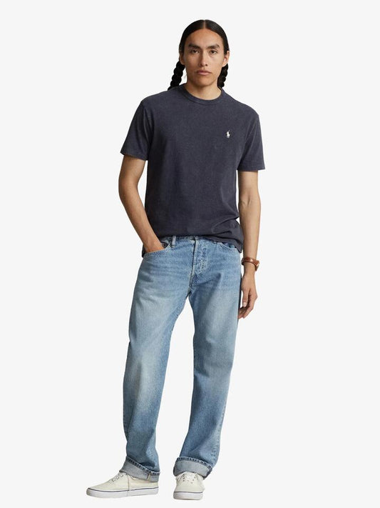 Image of a model wearing Tops. Productname: Polo Ralph Lauren Classic Fit Jersey Crewneck T-Shirt in Faded Black colour by brand - Polo Ralph Lauren