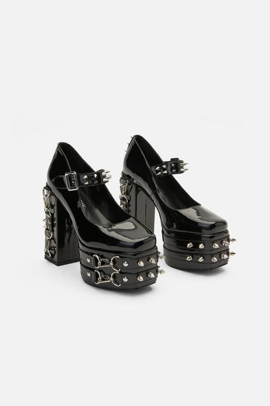 Image of Heels. Productname: Spiked & Buckled Heels in Black colour by brand - Black Friday