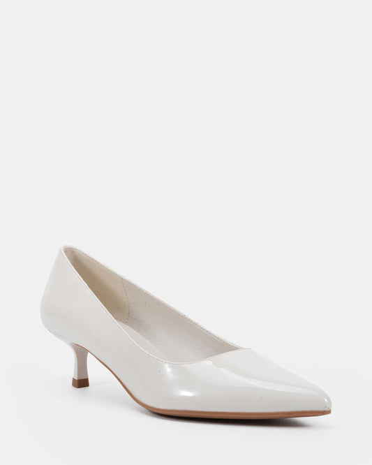 Image of Footwear. Productname: Inessa: White Patent - Women's Court - Low Heel in White colour by brand - Novo