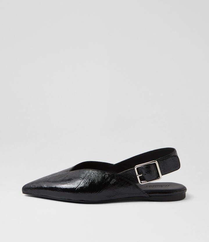 Image of Footwear. Productname: Foraya Black Leather Flat Shoes in BLACK colour by brand - MOLLINI